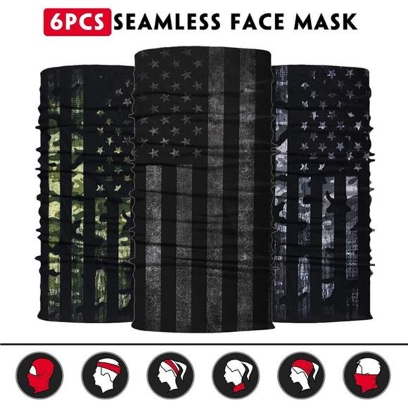 6Pcs Neck Gaiter Face Mask Men Women Seamless Bandana Rave Face Cover Scarf Mask - Picture 4 of 6